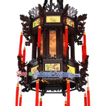 Traditional Chinese Wood Hanging Palace Lanterns Handmade Black Lantern Ancient Ceiling Lamp