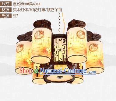 Traditional Chinese Printing Six-lights Ceiling Palace Lanterns Handmade Wood Lantern Ancient Lamp