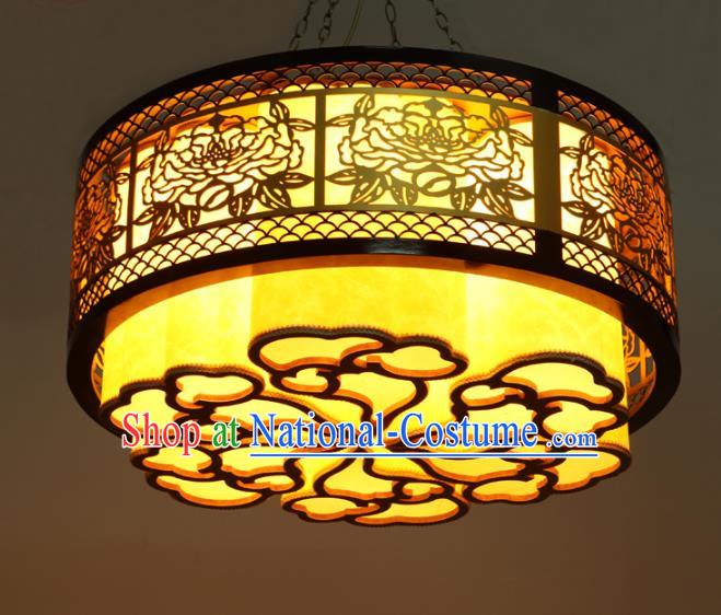 Traditional Chinese Wood Peony Palace Lanterns Handmade Lantern Ancient Ceiling Lamp