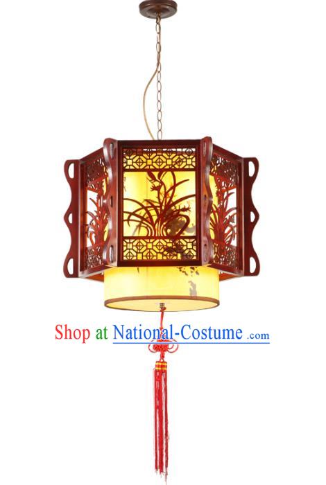 Traditional Chinese Wood Carving Orchid Palace Hanging Lanterns Handmade Lantern Ancient Ceiling Lamp