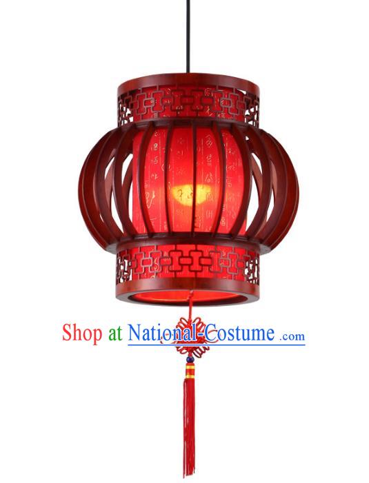 Traditional Chinese New Year Red Palace Hanging Lanterns Handmade Wood Lantern Ancient Ceiling Lamp