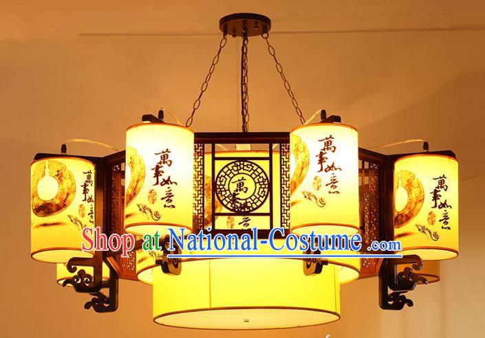 Traditional Chinese Painting Palace Lanterns Handmade Eight-Lights Lantern Ancient Ceiling Lamp