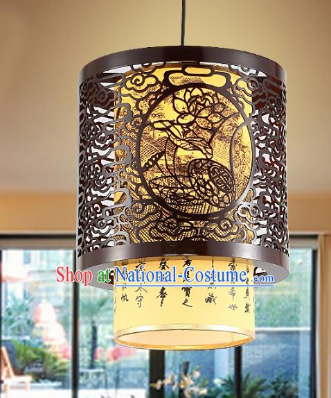 Traditional Chinese Lotus Ceiling Palace Lanterns Handmade Wood Hanging Lantern Ancient Lamp