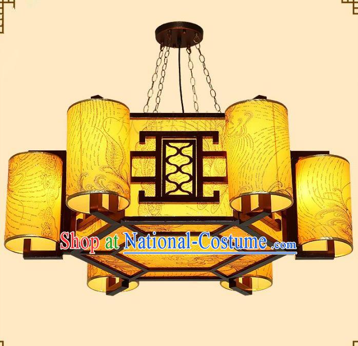 Traditional Chinese Golden Ceiling Palace Lanterns Handmade Wood Hanging Lantern Ancient Lamp