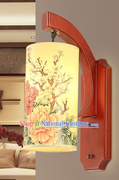 Traditional China Ancient Painting Peony Lanterns Handmade Wood Lantern Ancient Wall Lamp