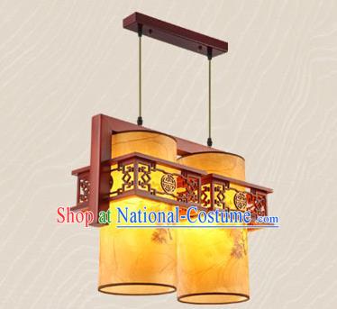 Traditional Chinese Wood Carving Ceiling Lanterns Handmade Two-Lights Hanging Lantern Ancient Lamp