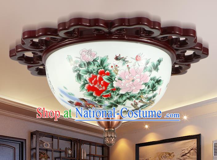 Traditional Chinese Handmade Ceramics Lantern Asian Painting Peony Ceiling Lanterns Ancient Lantern