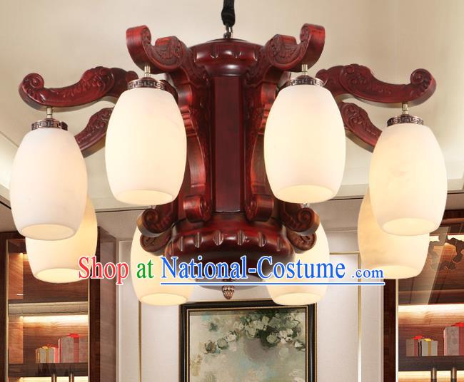 Traditional Chinese Handmade Marble Ceiling Lantern Eight-Pieces Palace Lanterns Ancient Wood Lamp