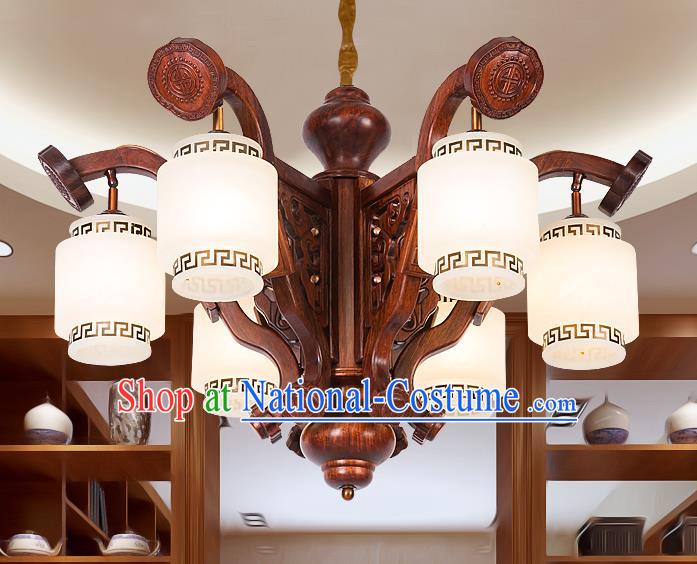 Traditional Chinese Handmade Palace Marble Ceiling Lantern Wood Six-Pieces Lanterns Ancient Lamp