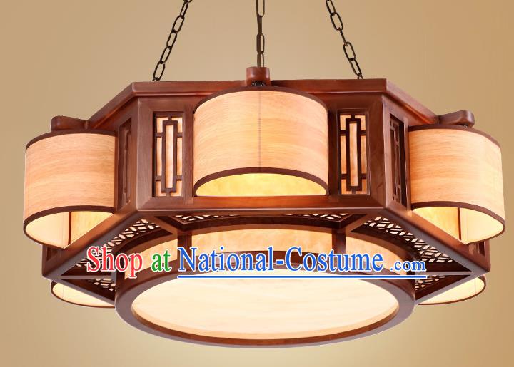 Traditional Chinese Handmade Palace Lantern Wood Six-Lights Ceiling Lanterns Ancient Lamp