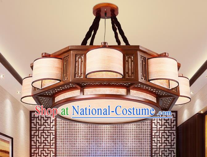 Traditional Chinese Handmade Palace Lantern Wood Eight-Lights Ceiling Lanterns Ancient Lamp