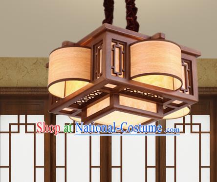 Traditional Chinese Handmade Palace Lantern Wood Four-Lights Ceiling Lanterns Ancient Lamp