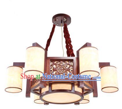 Traditional Chinese Handmade Palace Lantern Six-Lights Lanterns Ancient Wood Hanging Lamp