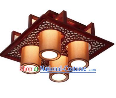 Traditional Chinese Handmade Wood Palace Lantern Four-Lights Ceiling Lanterns Ancient Lamp