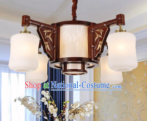 Traditional Chinese Wood Palace Lantern Handmade Four-Lights Ceiling Lanterns Ancient Lamp