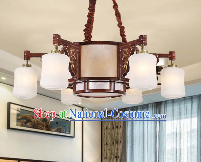 Traditional Chinese Wood Palace Lantern Handmade Six-Lights Ceiling Lanterns Ancient Lamp