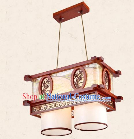 Traditional Chinese Wood Palace Lantern Handmade Carving Orchid Two-Lights Ceiling Lanterns Ancient Lamp