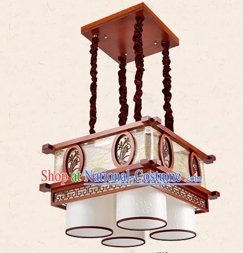 Traditional Chinese Wood Palace Lantern Handmade Carving Orchid Four-Lights Ceiling Lanterns Ancient Lamp