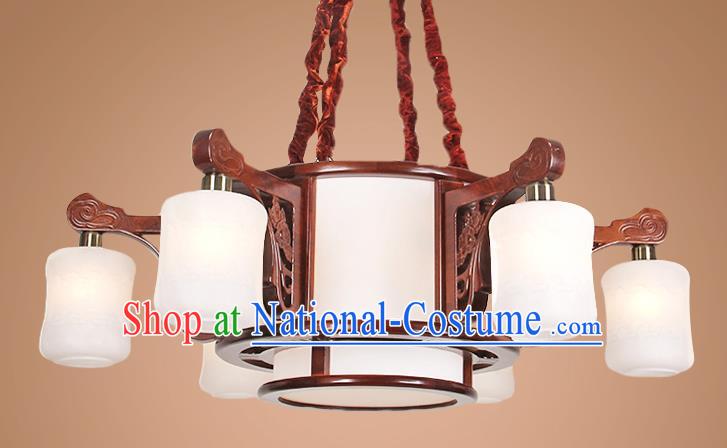 Traditional Chinese Six-Lights Palace Lantern Handmade Wood Hanging Lanterns Ancient Lamp