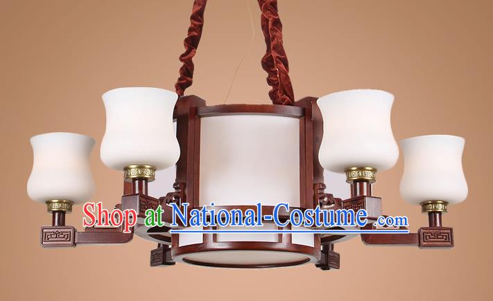 Traditional Chinese Six-Lights Palace Lantern Handmade Wood Ceiling Lanterns Ancient Lamp