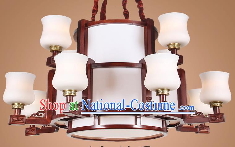 Traditional Chinese Twelve-Lights Palace Lantern Handmade Wood Ceiling Lanterns Ancient Lamp