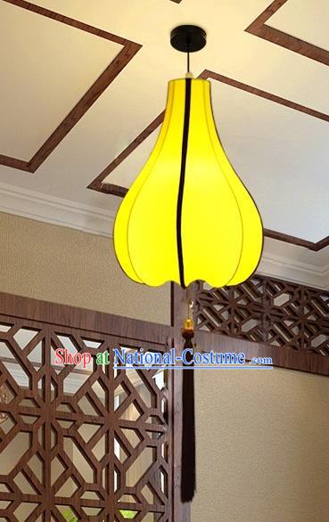 Traditional Chinese Yellow Fabrics Palace Lantern Handmade Hanging Lanterns Ancient Lamp