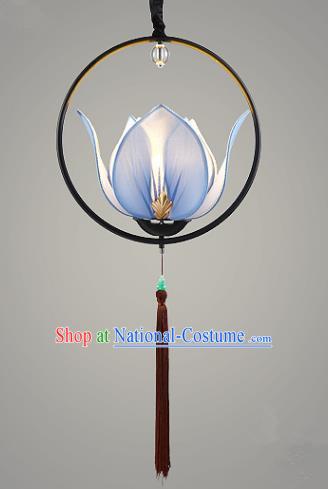 Traditional Chinese Blue Lotus Palace Lantern Handmade Ceiling Lanterns Ancient Lamp