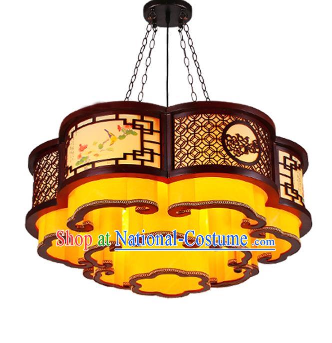 Traditional Chinese Palace Lantern Handmade Painting Flowers Wood Ceiling Lanterns Ancient Lamp