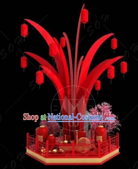 China Traditional New Year Lamp Red Tree Lamplight Decorations Stage Display Lanterns