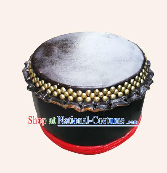 China Traditional Lion Dance Instruments Cowhide Black Drum Lion Leather Wood Drums