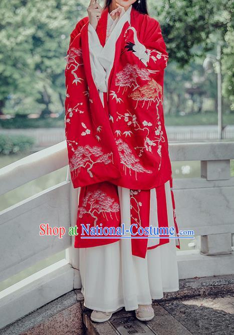 Traditional Chinese Ancient Wedding Costume Ming Dynasty Princess Embroidered Hanfu Cloak for Women