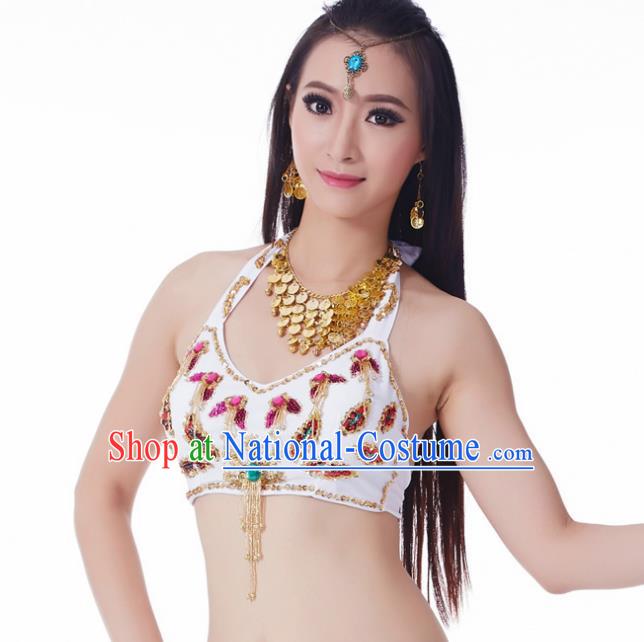 Indian Belly Dance White Brassiere Upper Outer Garment Asian India Oriental Dance Costume for Women