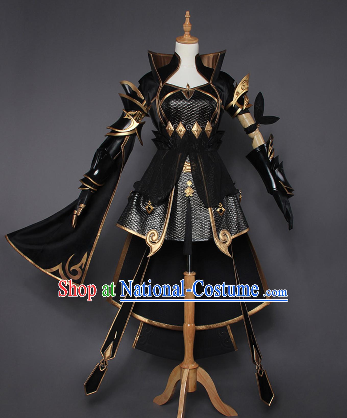 Asian Sexy Chinese Style Future Warrior Anime Costumes and Hair Accessories Complete Set