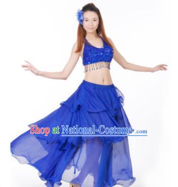 Indian Traditional Dance Royalblue Dress Oriental Belly Dance Stage Performance Costume for Women