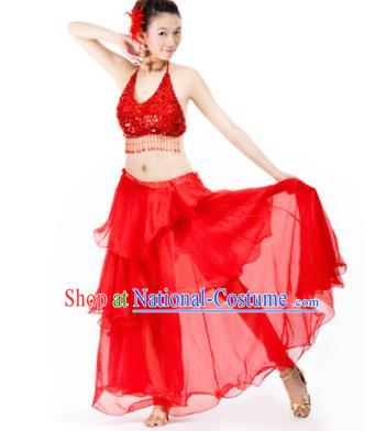 Indian Traditional Dance Red Dress Oriental Belly Dance Stage Performance Costume for Women