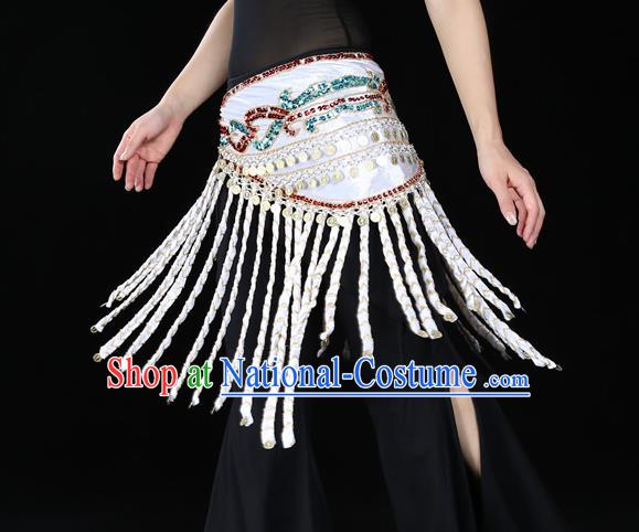 Indian Belly Dance Waist Accessories Stage Performance White Tassel Waistband Belts for Women