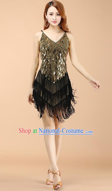 Top Grade Modern Dance Jazz Latin Dance Costume Classical Dance Golden Sequin Dress for Women