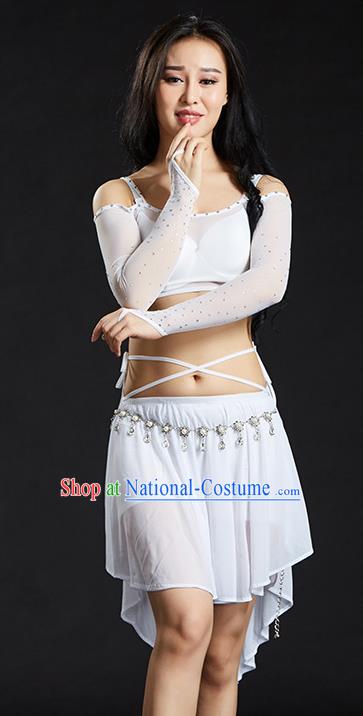 Indian Belly Dance White Dress Classical Traditional Oriental Dance Performance Costume for Women