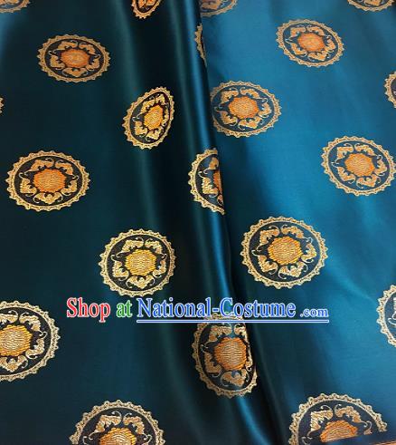 Chinese Traditional Mongolian Robe Fabric Palace Pattern Design Blue Brocade Chinese Fabric Asian Material