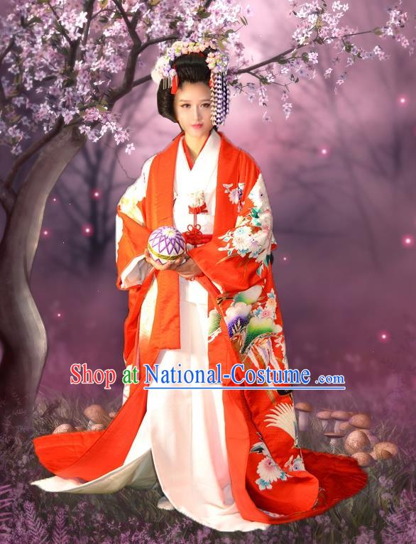 Japan Traditional Princess Costume Red Yukata Dress Japanese Wedding Furisode Kimono for Women  (Out of Stock)