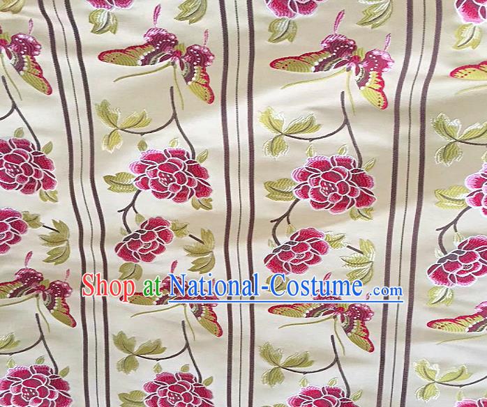 Chinese Traditional Fabric Tang Suit Peony Pattern White Brocade Chinese Fabric Asian Tibetan Robe Material