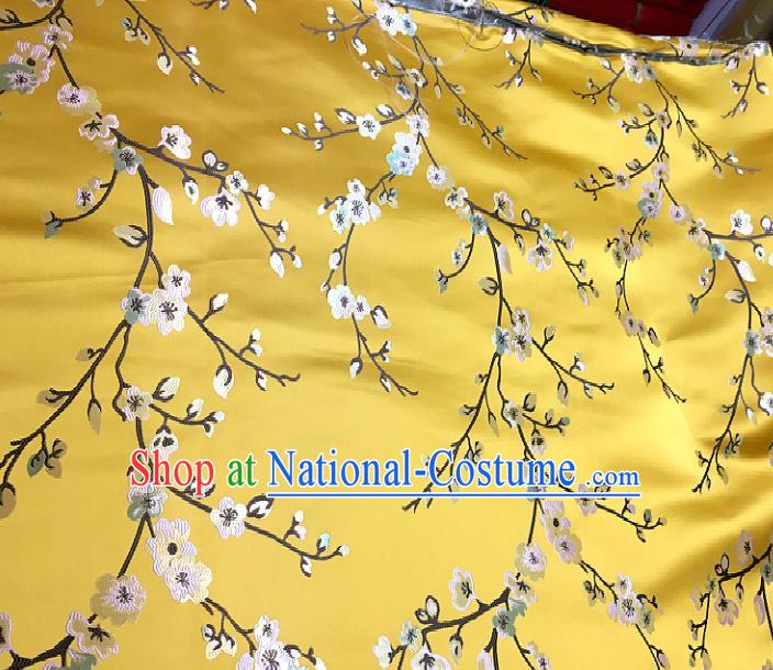 Chinese Traditional Fabric Tang Suit Plum Blossom Pattern Yellow Brocade Chinese Fabric Asian Cheongsam Material