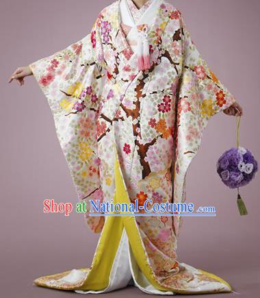 Traditional Asian Japan Costume Japanese Fashion Apparel Printing Flowers Furisode Kimono for Women