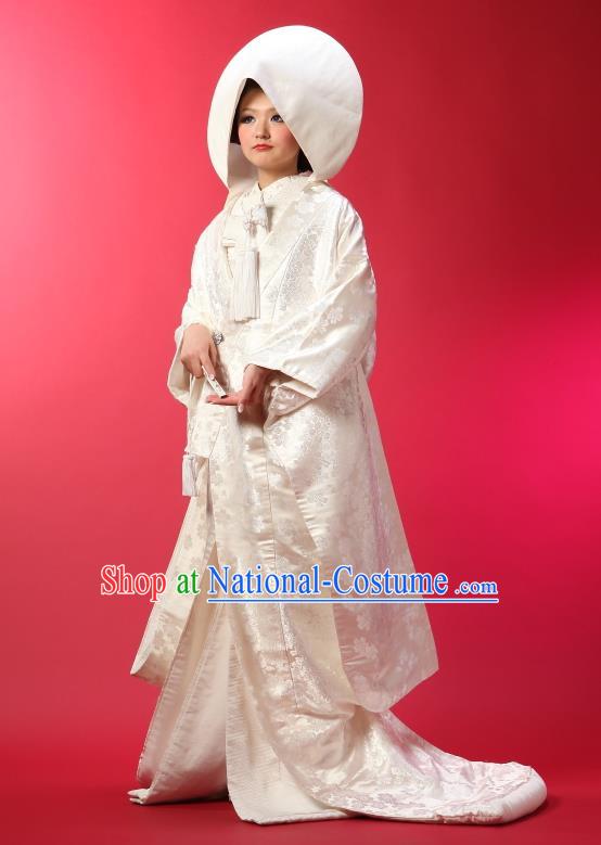 Traditional Asian Japan Geisha Costume Japanese Wedding White Yukata Dress Furisode Kimono for Women