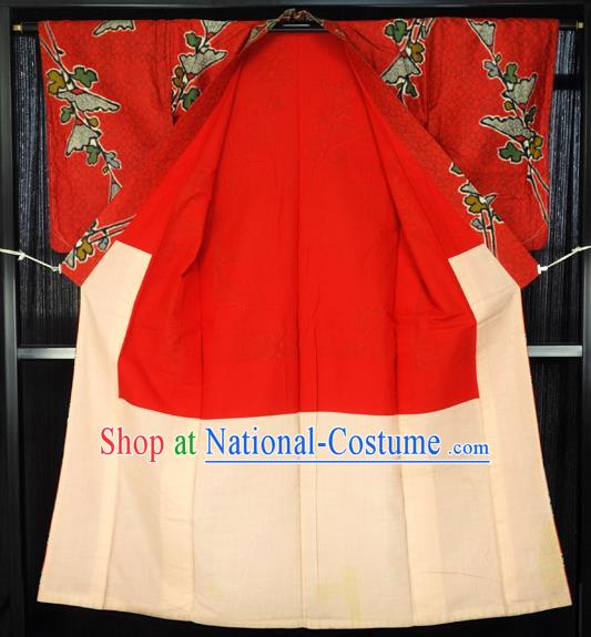 Japan Palace Lady Red Furisode Kimono Costume Traditional Japanese Wedding Yukata Dress for Women