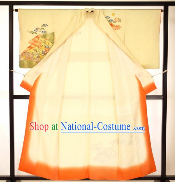 Japanese Vintage Yellow Kimono Formal Costume Hakama Apparel Robe Yukata Costume for Men