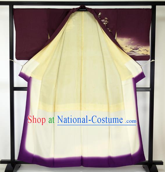 Japanese Vintage Purple Kimono Formal Costume Hakama Apparel Robe Yukata Costume for Men