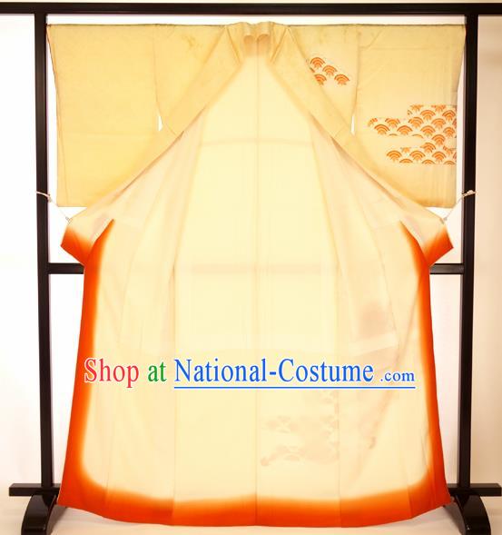 Japanese Ancient Yellow Kimono Formal Costume Traditional Hakama Apparel Yukata for Men