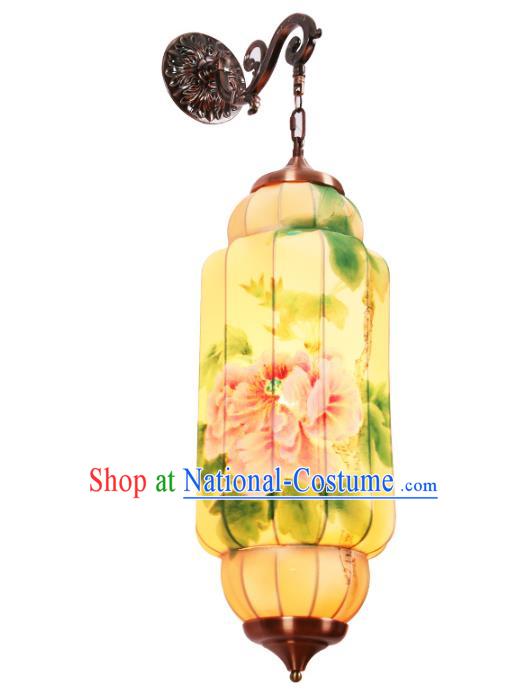 Handmade Traditional Chinese Lantern Wall Lamp Printing Peony Palace Lantern