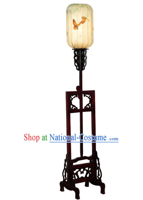 Handmade Traditional Chinese Lantern Floor Lamp Printing Butterfly Palace Lantern